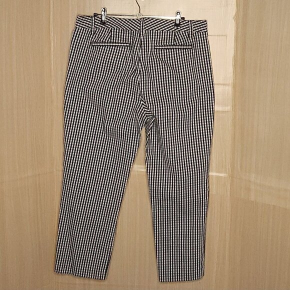 Lands' End Slim Leg Mid Rise Black White Check Ankle Pants 12 - Picture 4 of 8